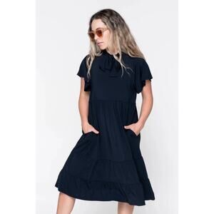 NWT Exotica Athletica Slinky Silky Boss Bish Tiered Midi Dress Black Size L/XL